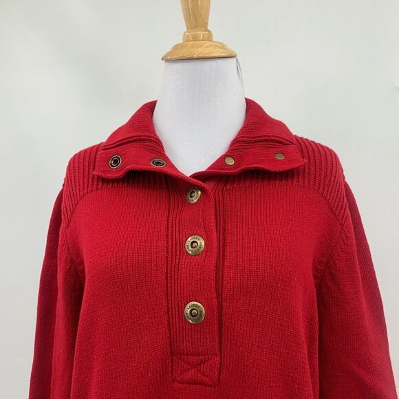 Lauren Ralph Lauren Sweater Women L Large Red Knitted Half Snap Buttons Pullover - Picture 3 of 13